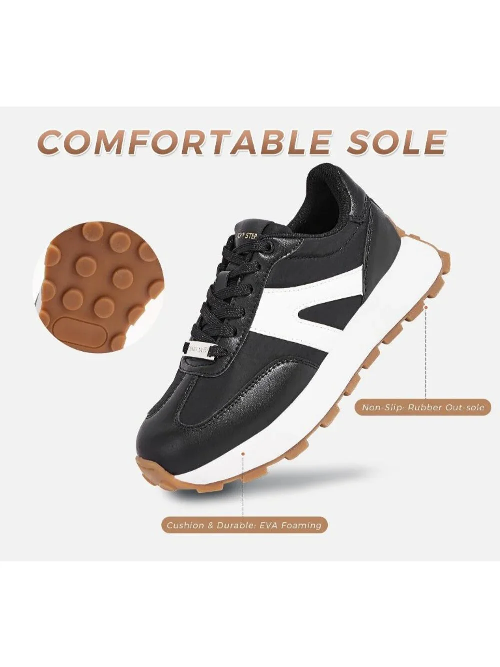 Women's Black Retro Classic Stylish Lace Up Tennis Running Walking Sneakers